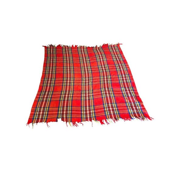 Vintage Red Tartan Plaid Highlander British Style Throw Blanket Couch Throw - Picture 1 of 14